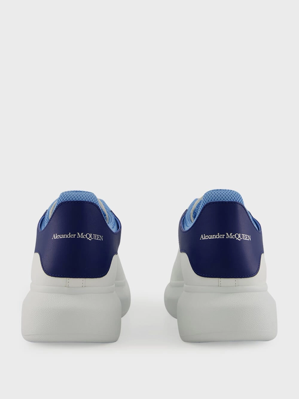 White and Blue Oversized Leather Sneakers