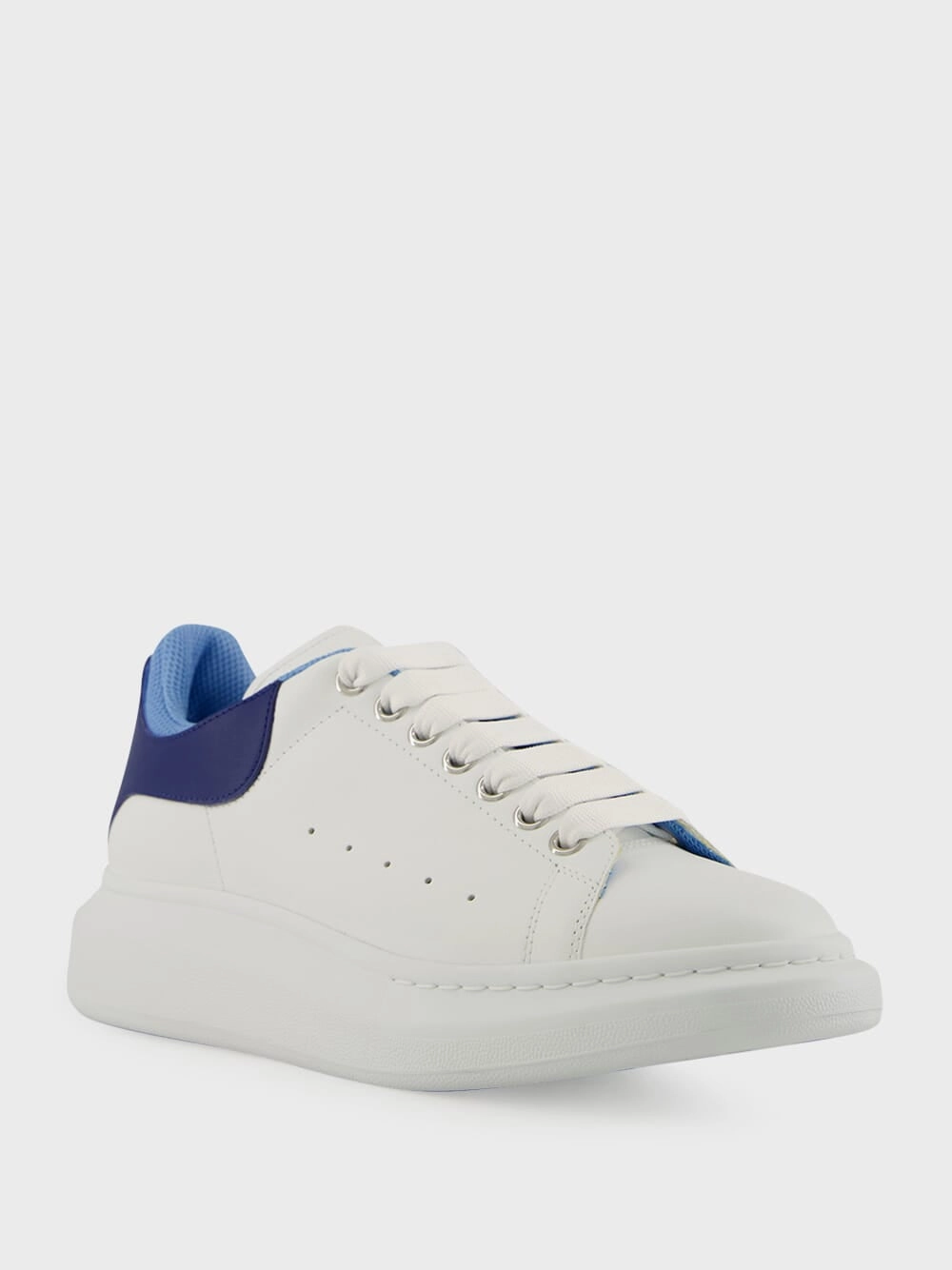 White and Blue Oversized Leather Sneakers