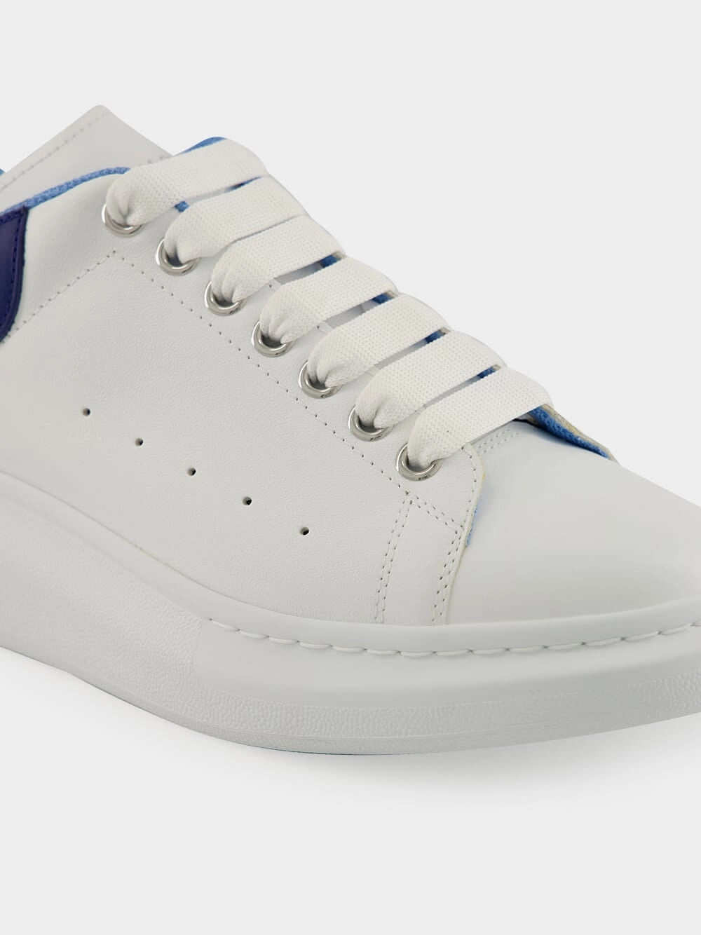 White and Blue Oversized Leather Sneakers