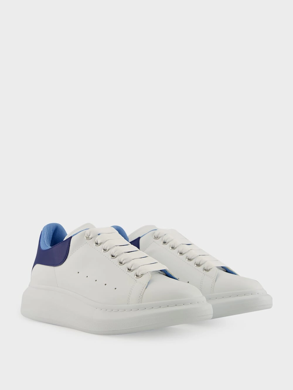 White and Blue Oversized Leather Sneakers