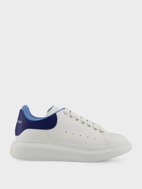White and Blue Oversized Leather Sneakers Promo deal Mens Sneakers