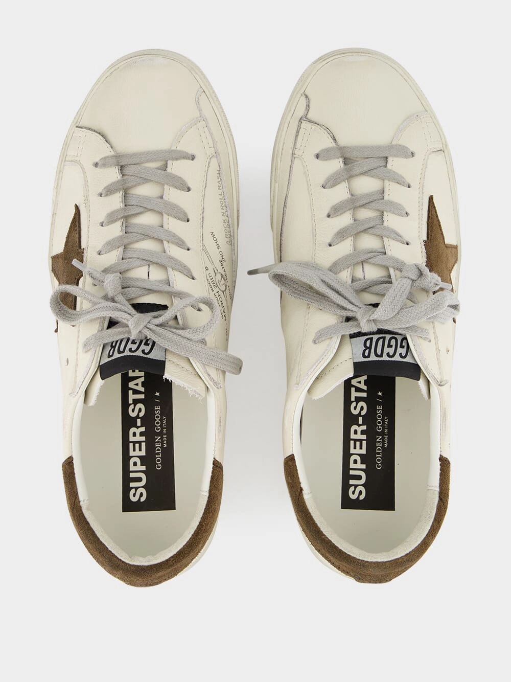 White and Brown Super-Star Leather Sneakers