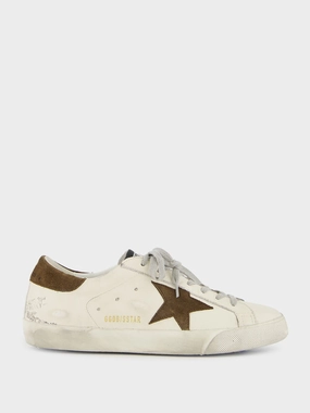 White and Brown Super-Star Leather Sneakers Promo deal Mens Sneakers