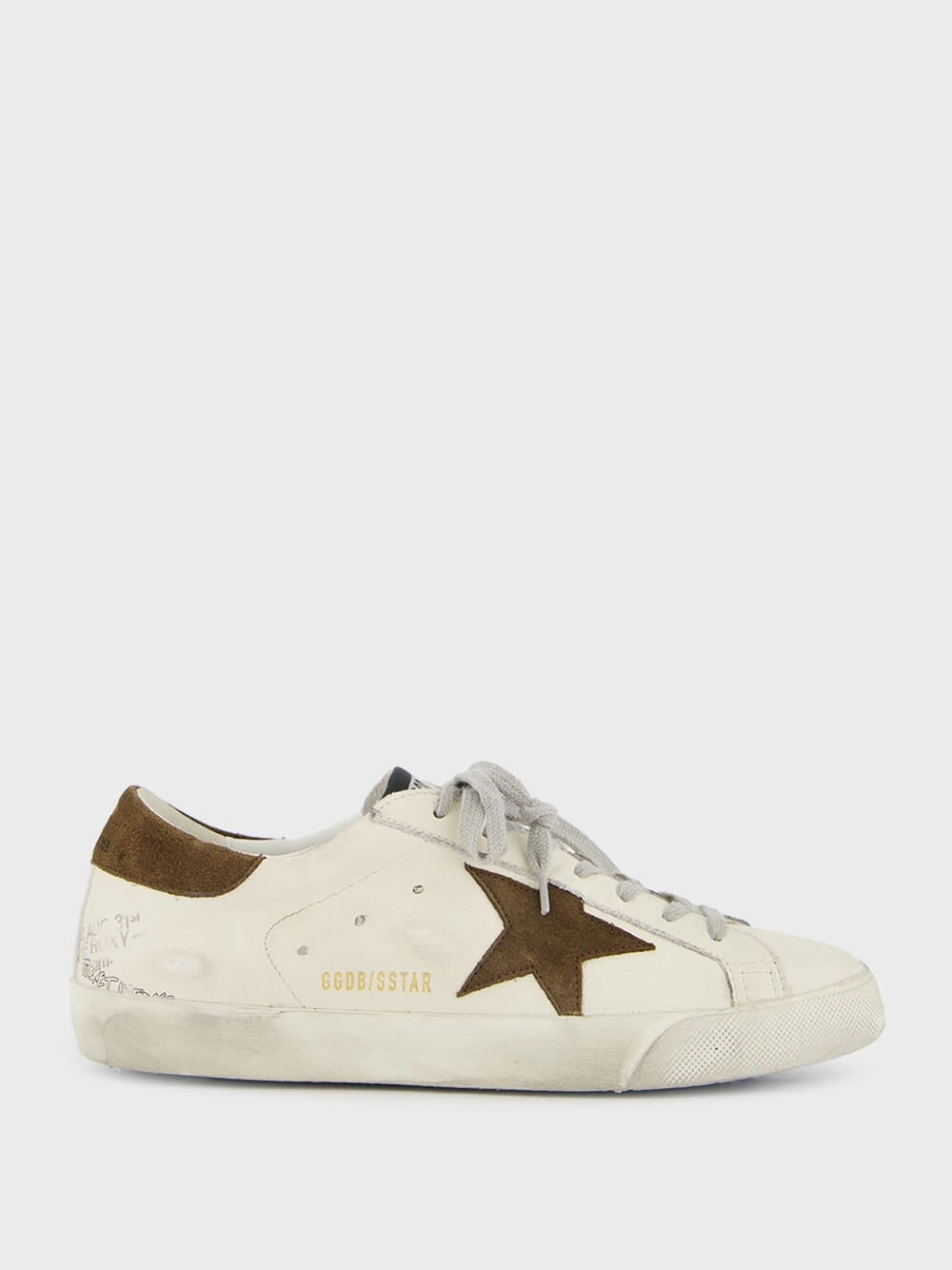 White and Brown Super-Star Leather Sneakers Promo deal Mens Sneakers