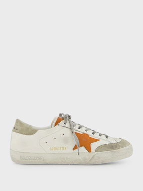 White and Orange Superstar Sneakers with Suede Heel Promo deal Mens Sneakers