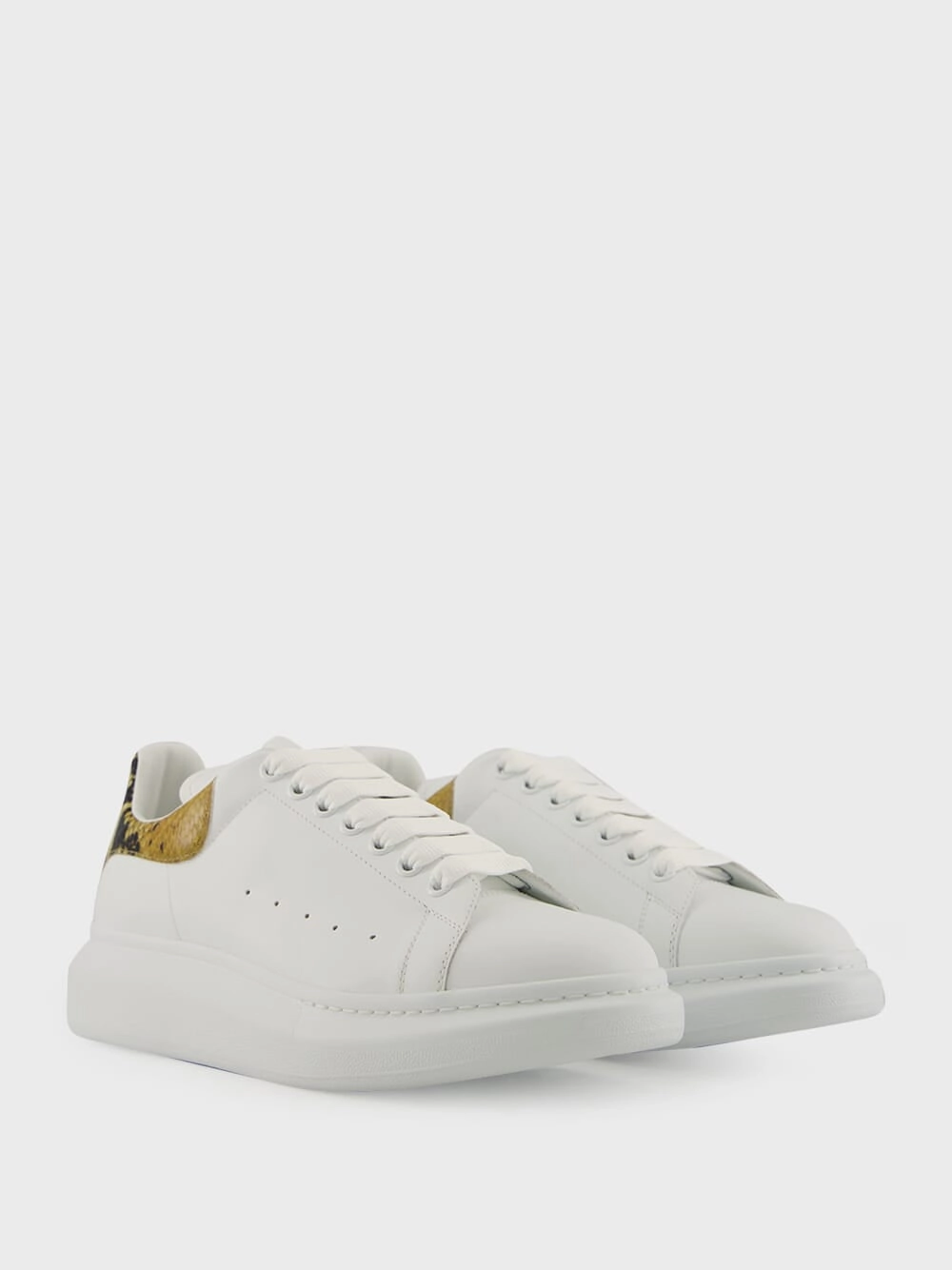 White Oversized Sneakers with Snake Print