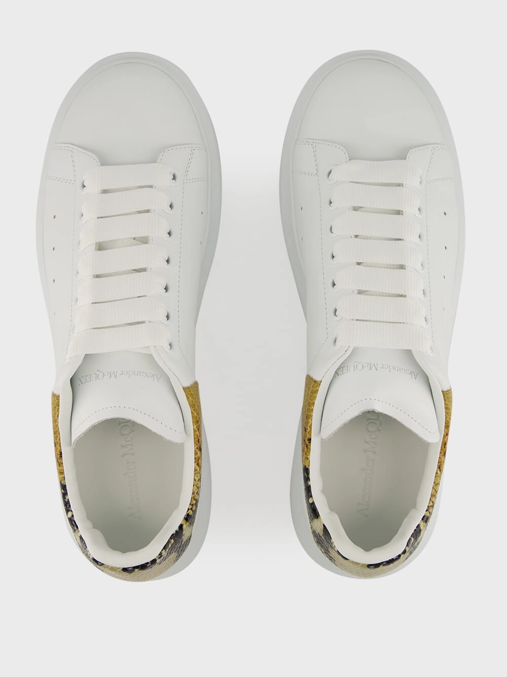 White Oversized Sneakers with Snake Print