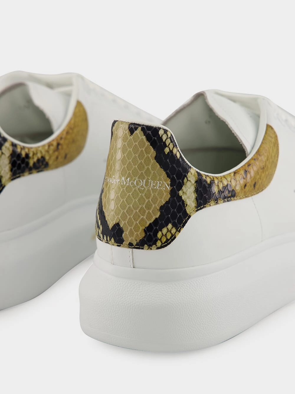 White Oversized Sneakers with Snake Print