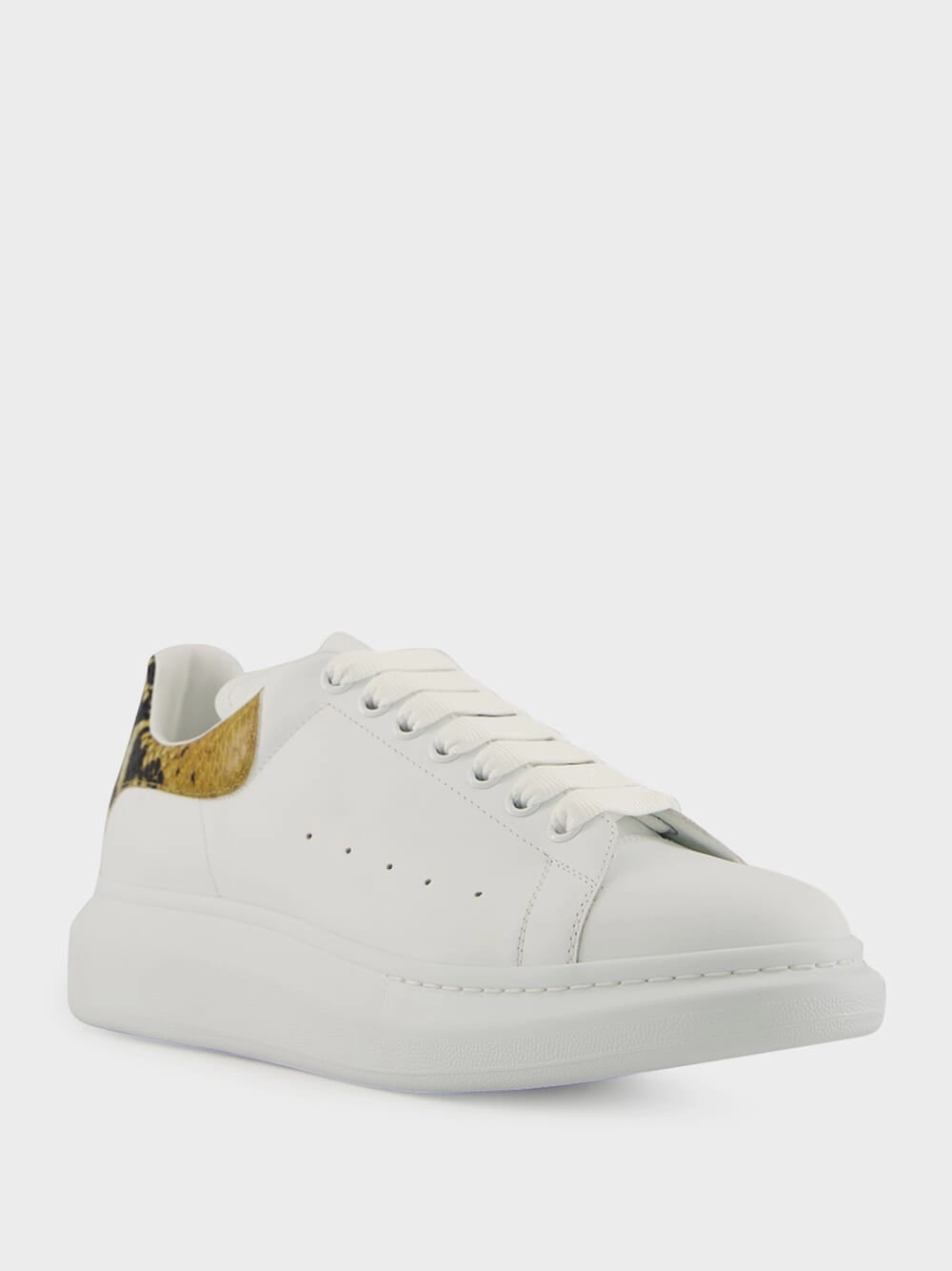 White Oversized Sneakers with Snake Print