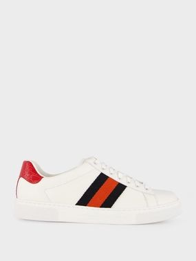 White Plume Leather Sneakers Promo deal Mens Sneakers