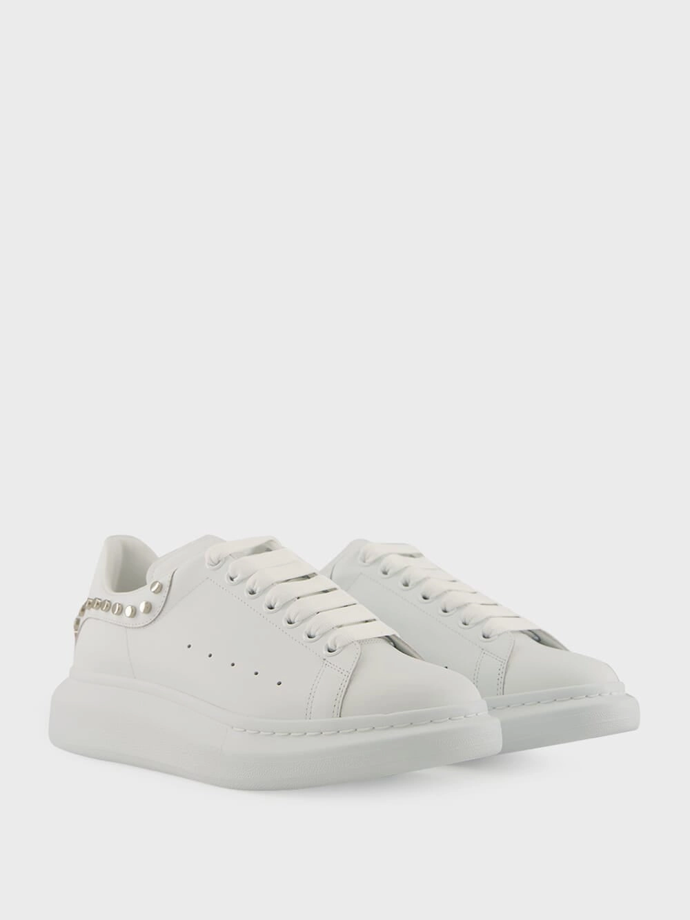 White Studded Leather Low-Top Sneakers
