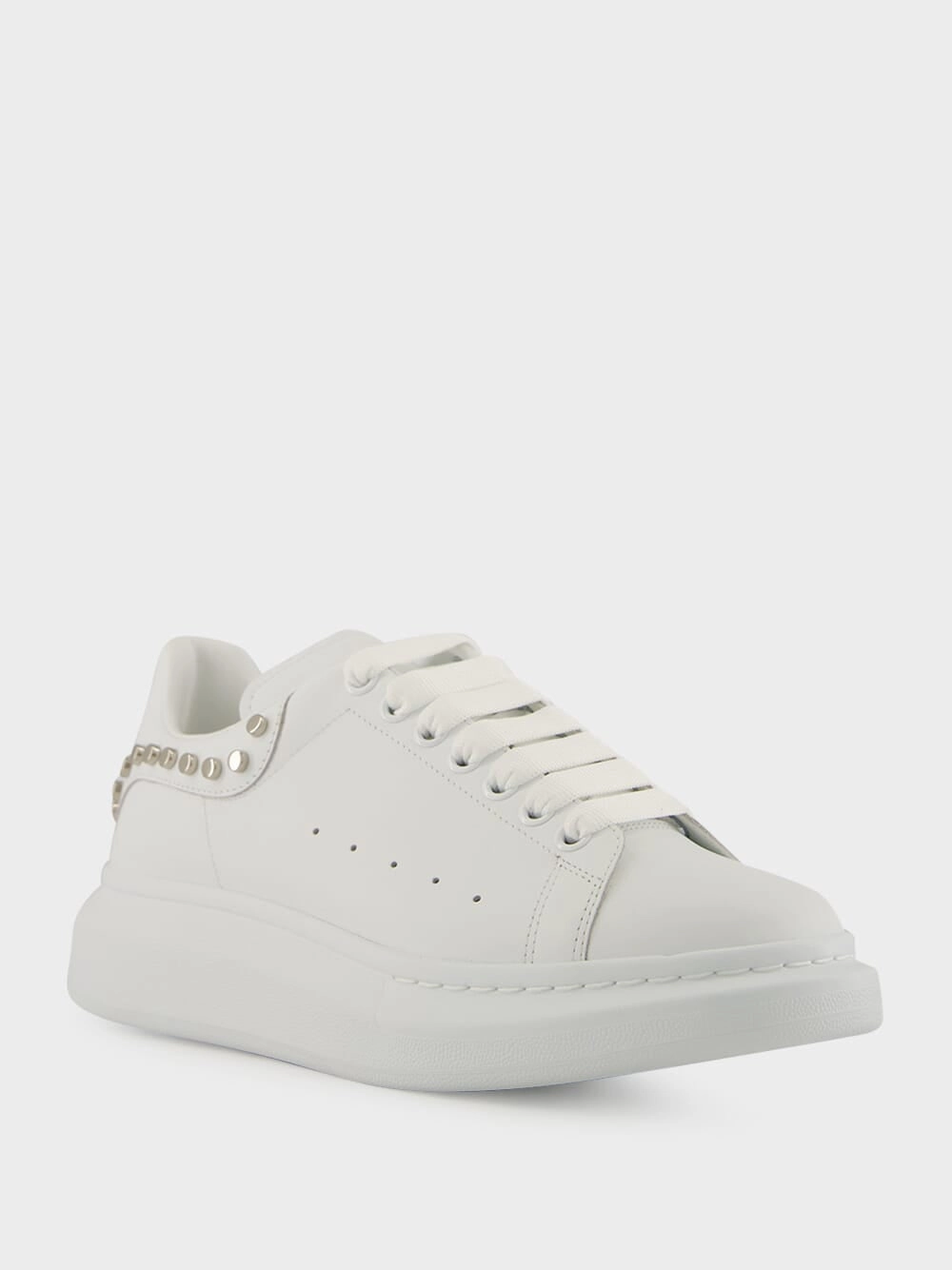 White Studded Leather Low-Top Sneakers