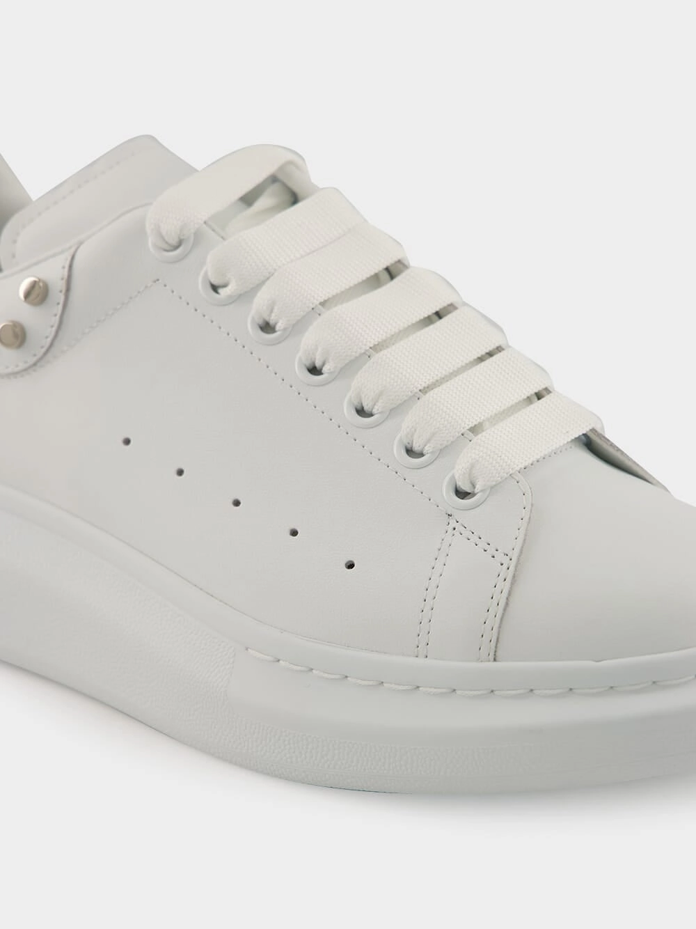 White Studded Leather Low-Top Sneakers