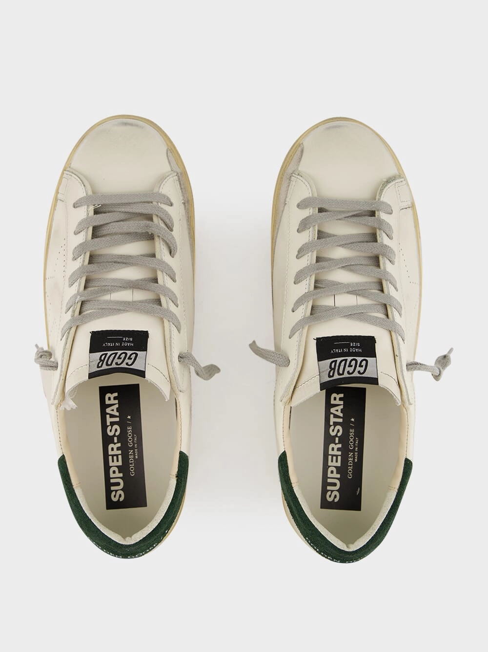White Superstar Sneakers with Green Suede Heel