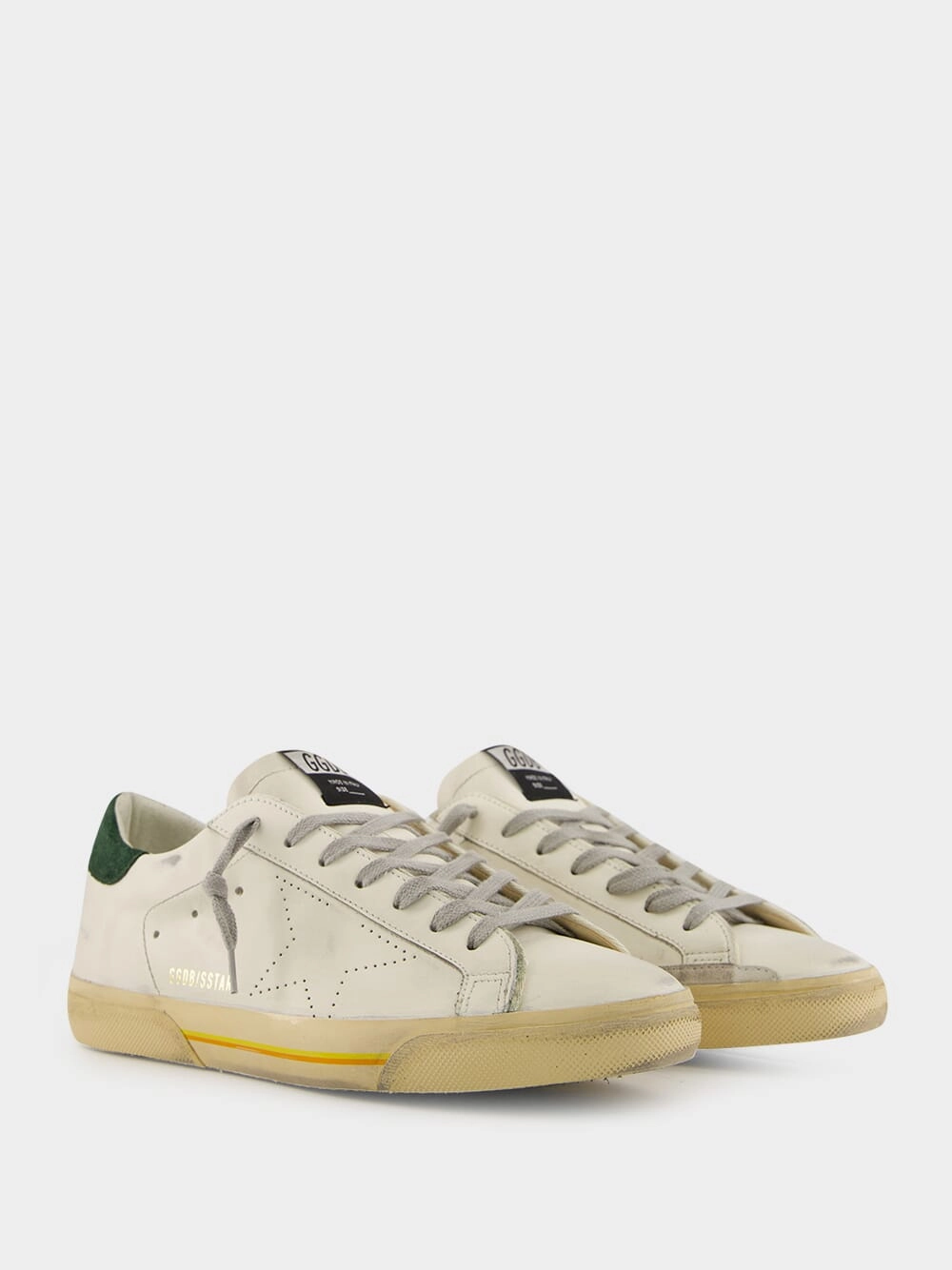 White Superstar Sneakers with Green Suede Heel