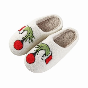 Women Grinchmas Is Here Fuzzy Slippers In Grinch Hand Womens Slippers at low price