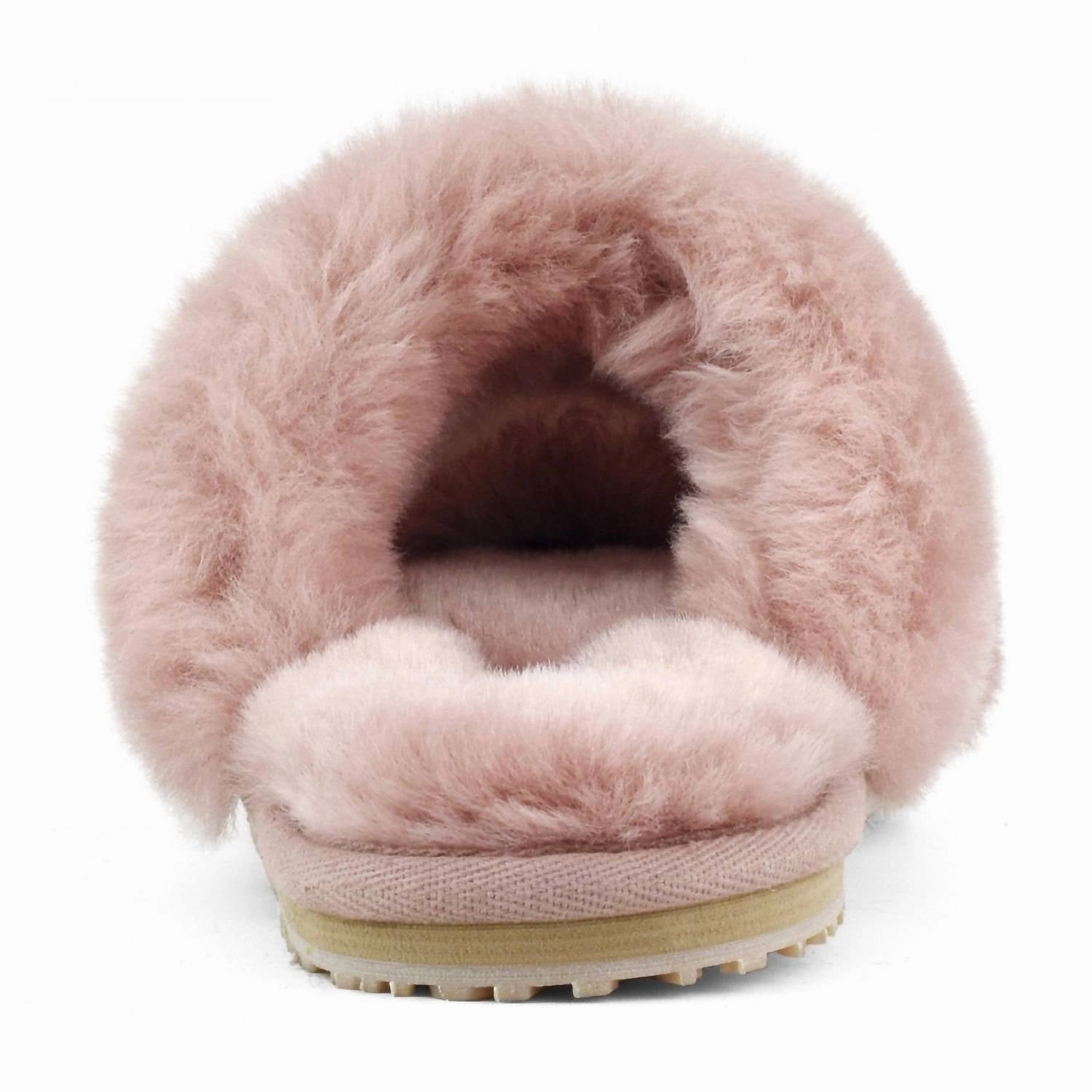 Women's 2 Stripes Sheepskin Fur Slipper In Antic Rose