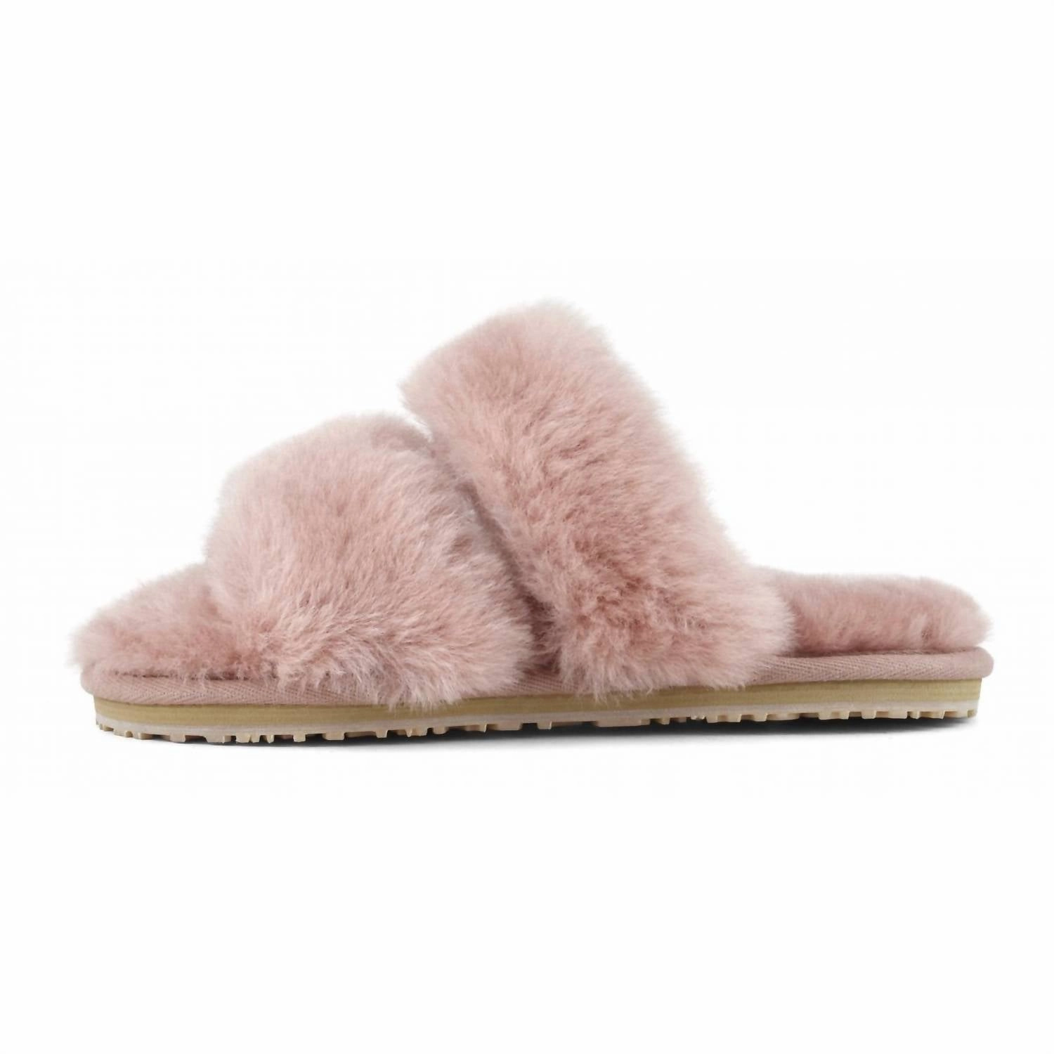 Women's 2 Stripes Sheepskin Fur Slipper In Antic Rose