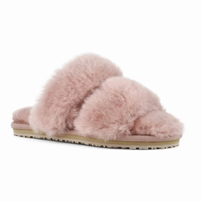 Women's 2 Stripes Sheepskin Fur Slipper In Antic Rose Womens Slippers at low price