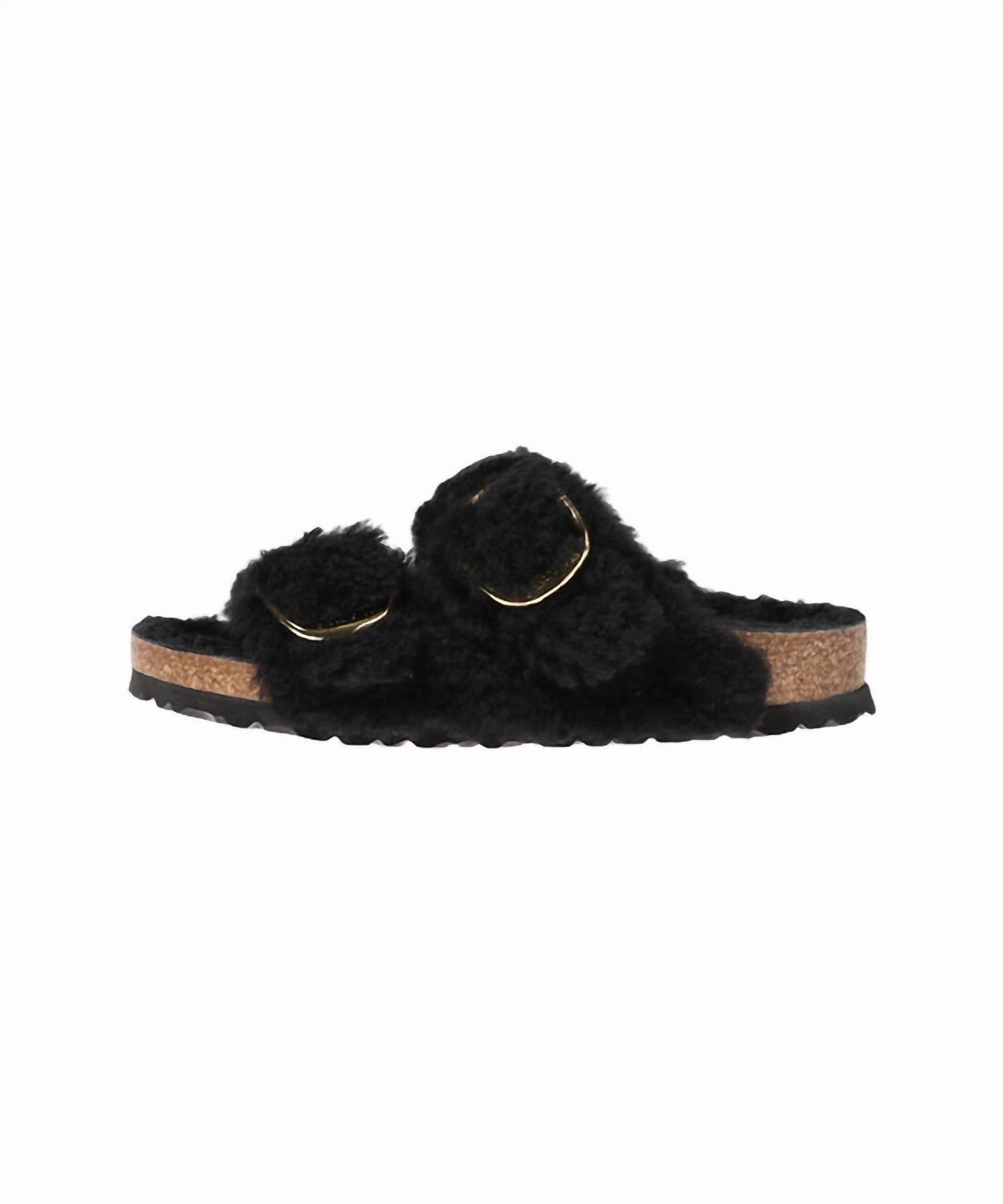 Women's Arizona Big Buckle Teddy Rivet Slipper In Black/gold Womens Slippers at low price