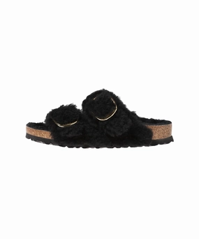 Women's Arizona Big Buckle Teddy Rivet Slipper In Black/gold Womens Slippers at low price