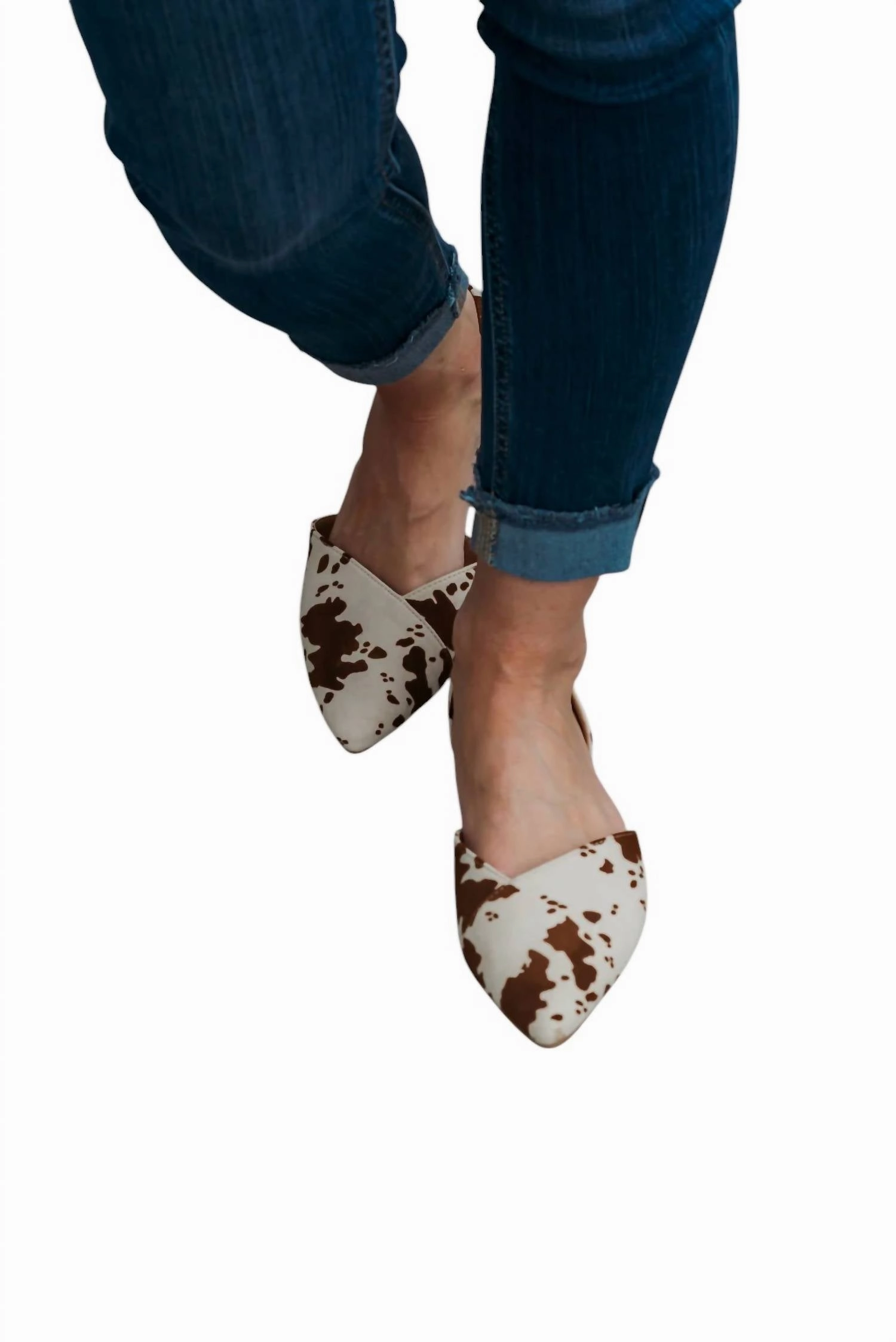 Women's Ballerina Shoes In Brown/off White Cow Womens Slippers at low price