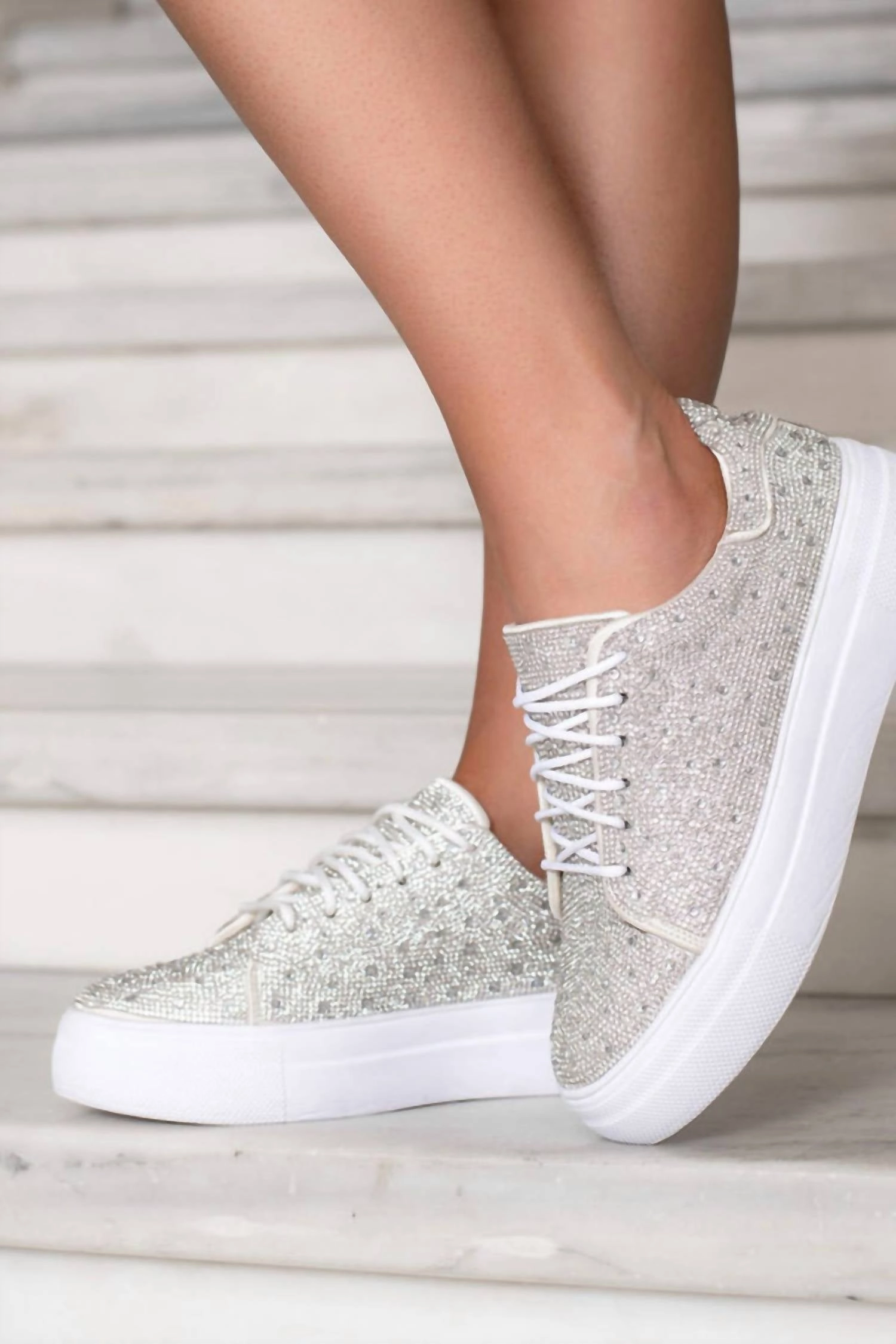Women's Bedazzle Sneaker In Clear Rhinestones