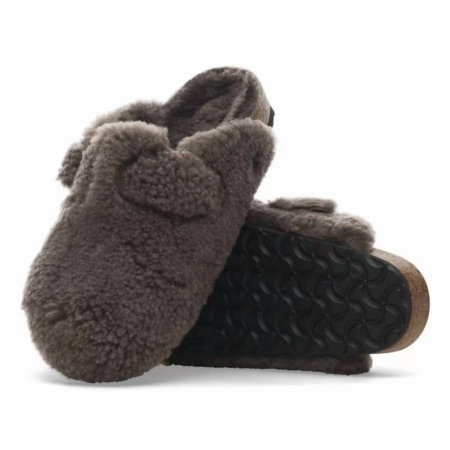 Women's Boston Big Buckle Shearling Sandals Narrow In Teddy Gray