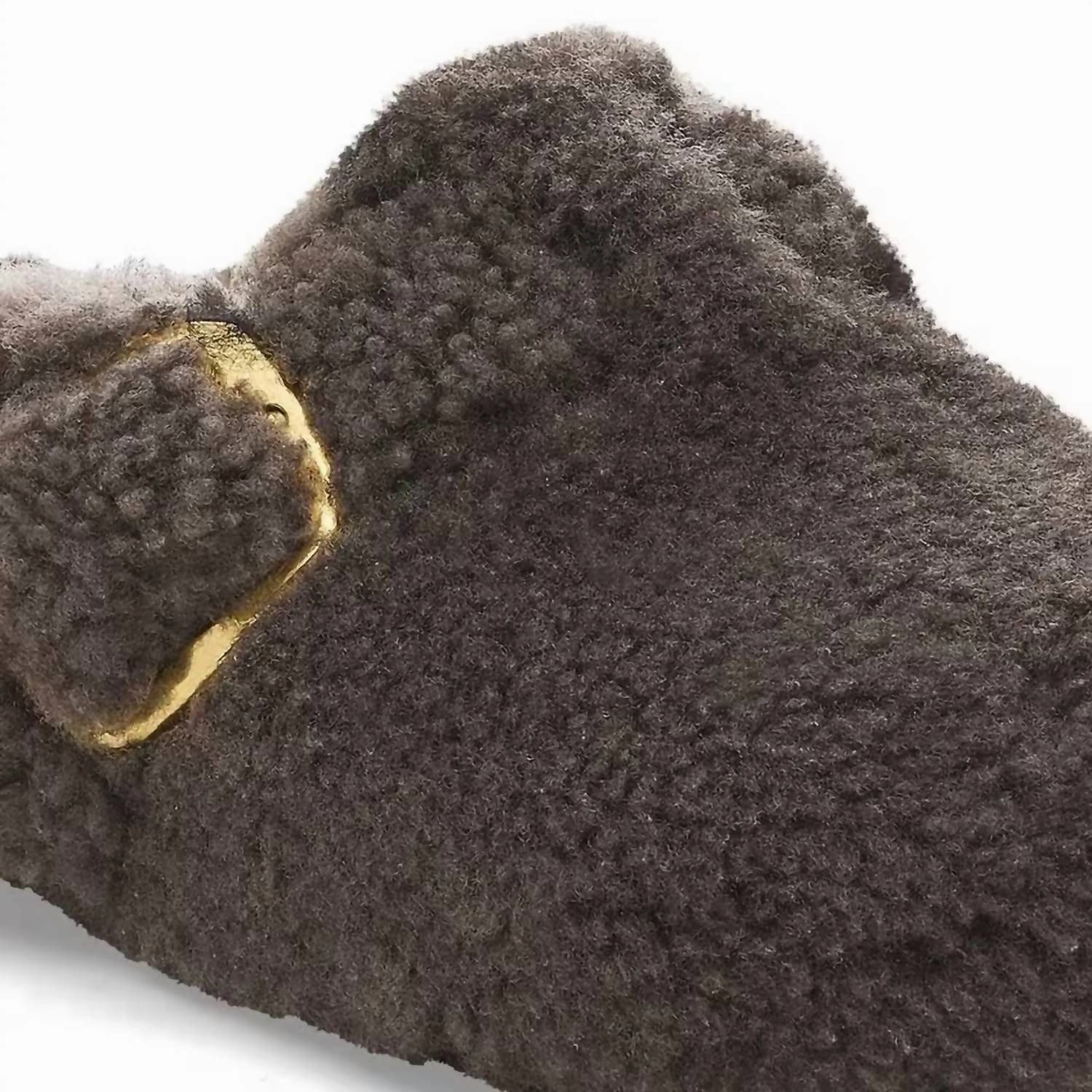 Women's Boston Big Buckle Shearling Sandals Narrow In Teddy Gray