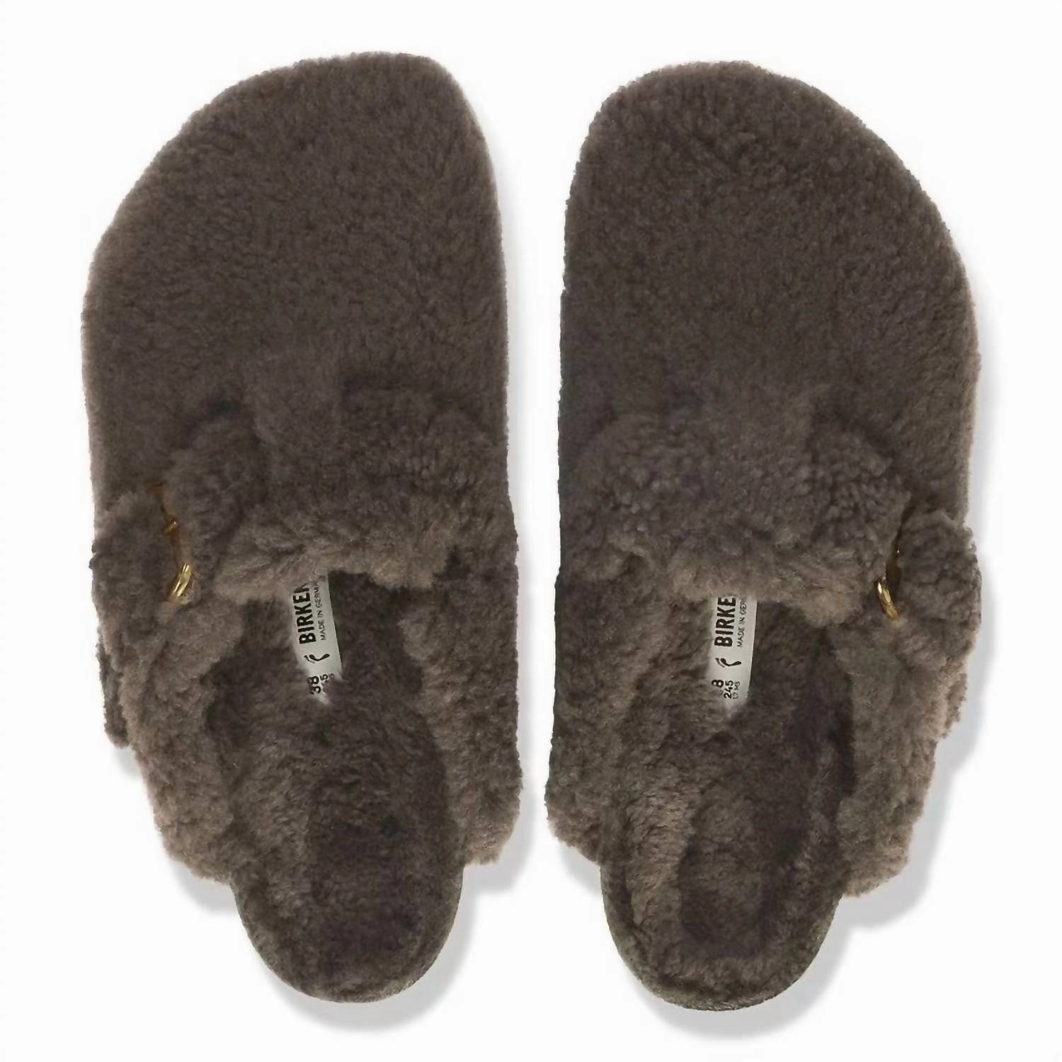 Women's Boston Big Buckle Shearling Sandals Narrow In Teddy Gray
