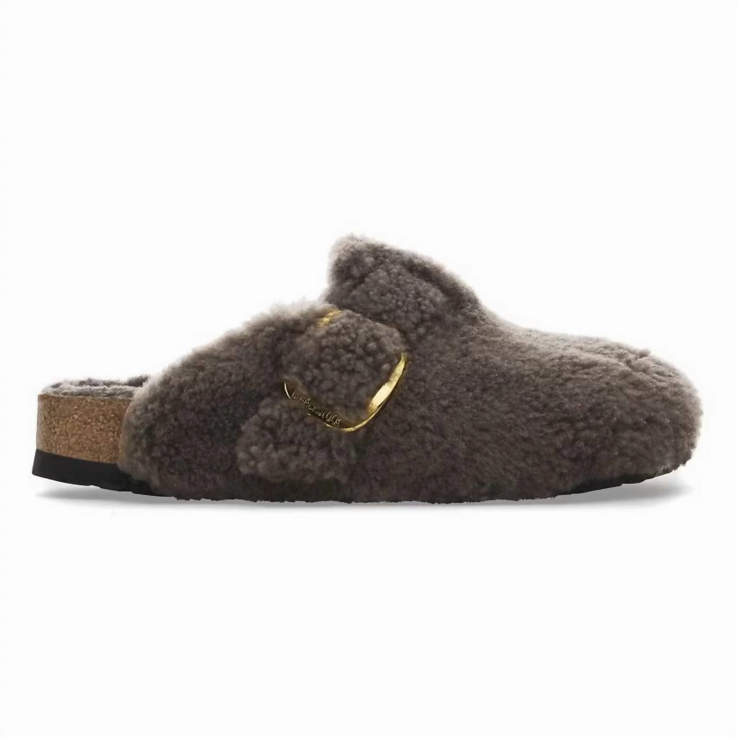 Women's Boston Big Buckle Shearling Sandals Narrow In Teddy Gray