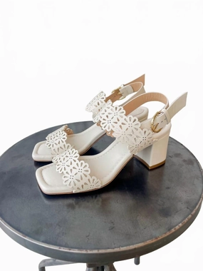 Women's Celeste Eyelet Mid Heel Sandal In Alabastro Stylish Womens Slides & Sandals