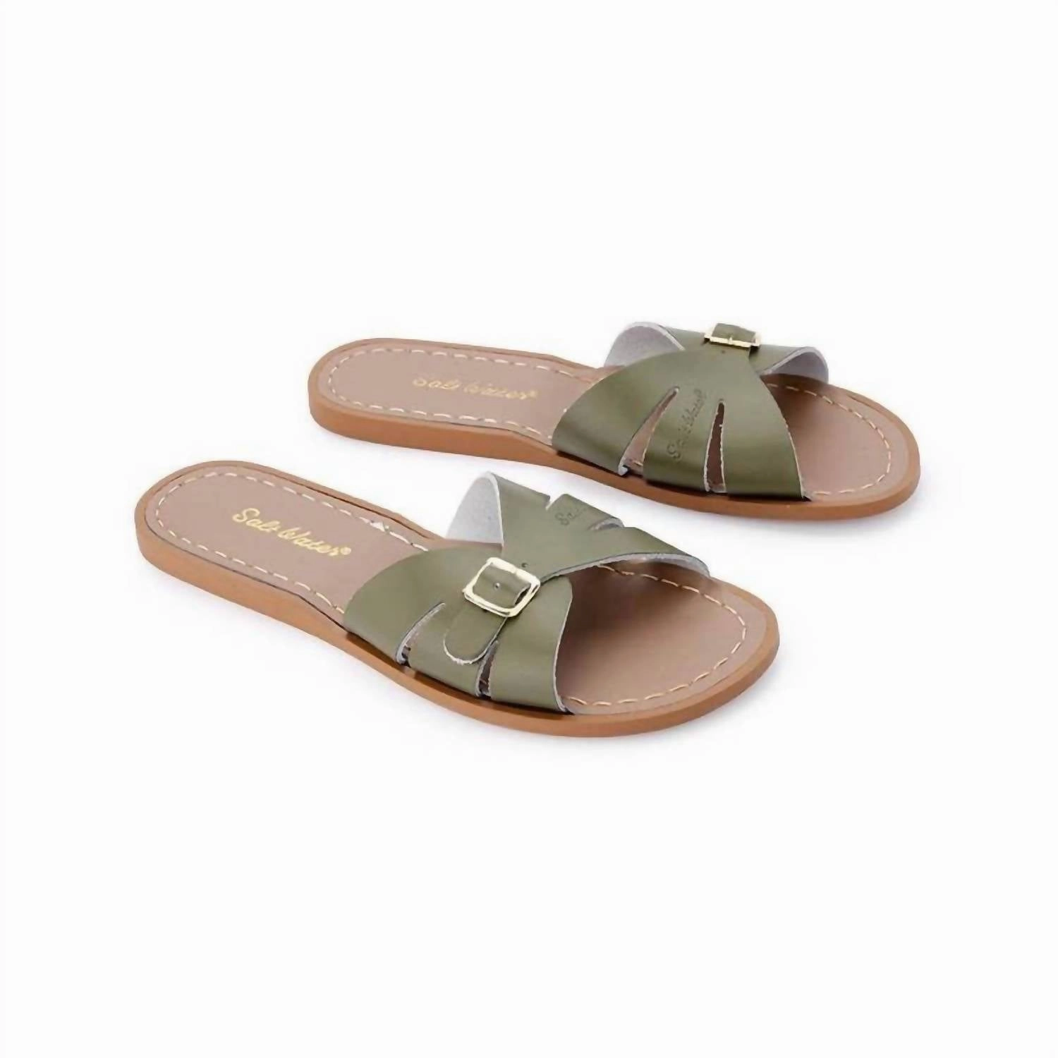 Women's Classic Slides Sandal In Olive Womens Flat Sandals clearance