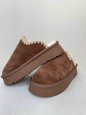 Women's Crochet Edge Sherpa Platform Slippers In Mocha Cozy Womens Slippers discount