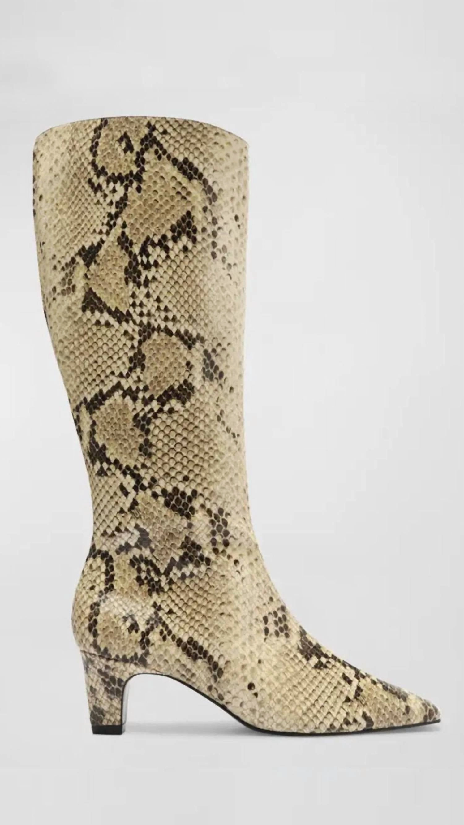 Women's Dellia Snake-Embossed Kitten Heel Boots In Natural