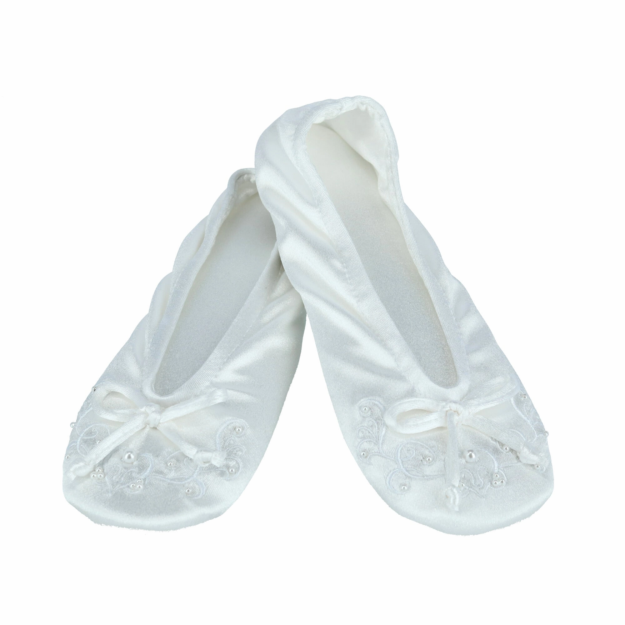 Women's Embroidered Pearl Satin Ballerina Slippers