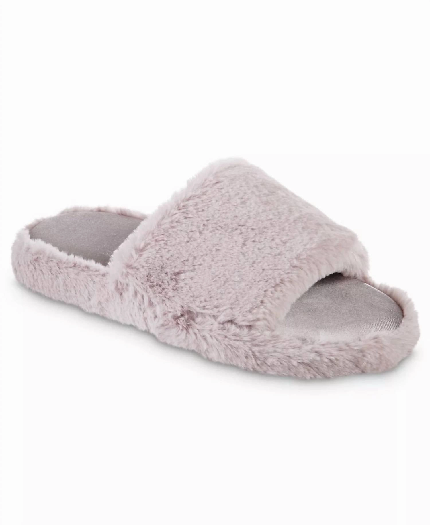Women's Faux Fur And Satin Tabby Slipper In Thistle Womens Slippers at low price