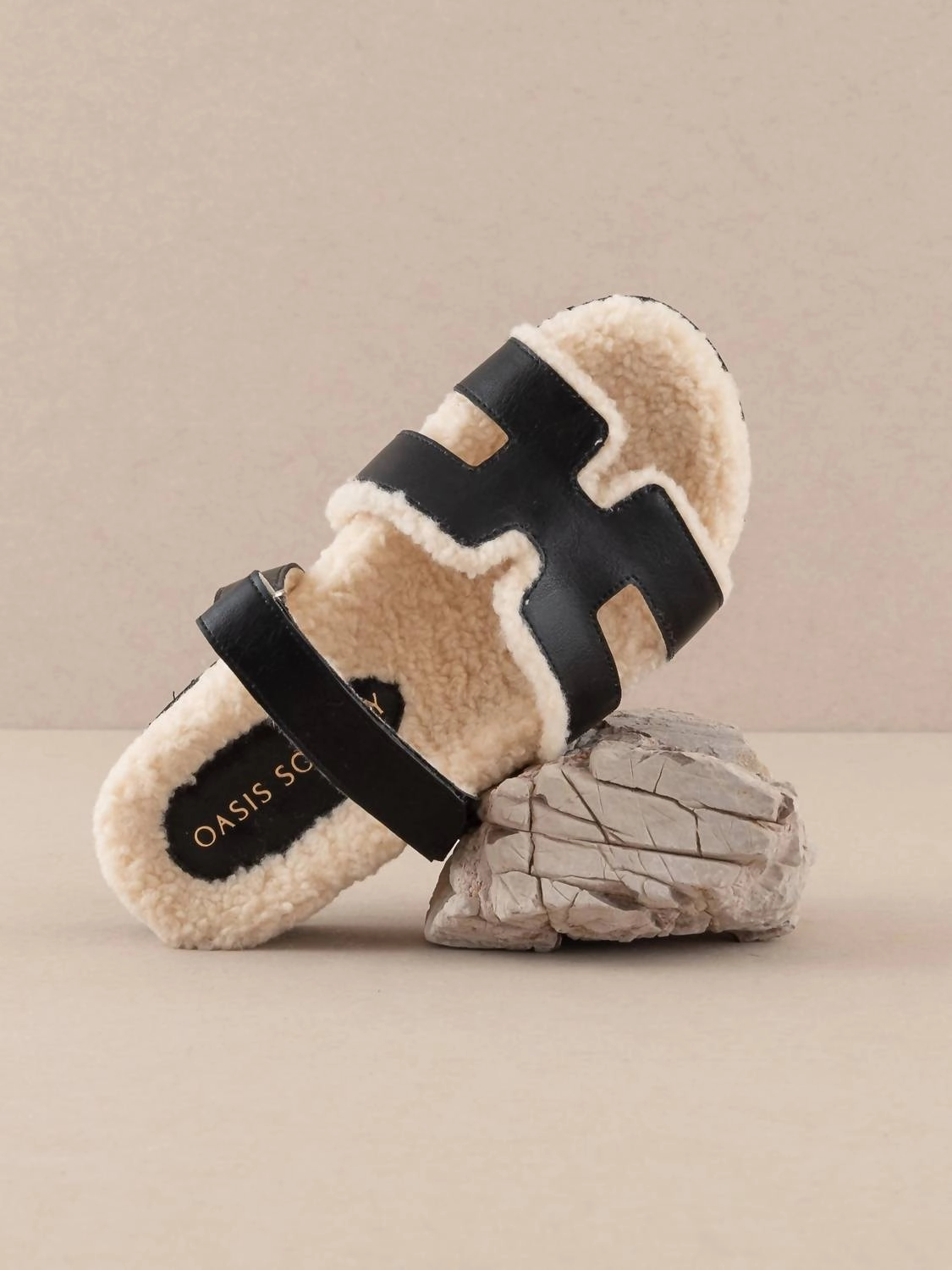 Women's Faux Shearling Slide Sandal In Black