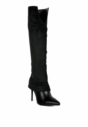 Women's Fifido High Heeled Fold Over Knee Boots In Black Comfortable Womens Boots low price