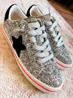 Women's Flair 6 Star Sneakers In Silver Glitter Multi Trendy Womens Sneakers for sale