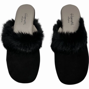 Women's Fur Trim Slippers In Black Womens Slippers at low price