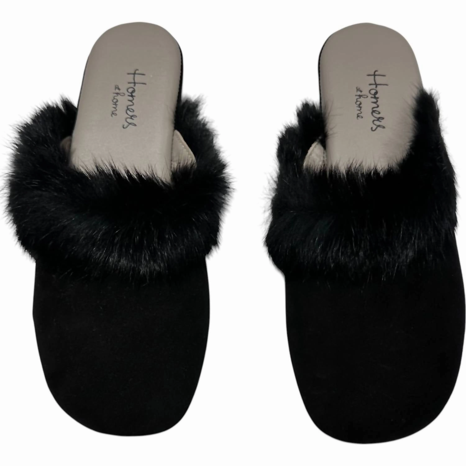 Women's Fur Trim Slippers In Black