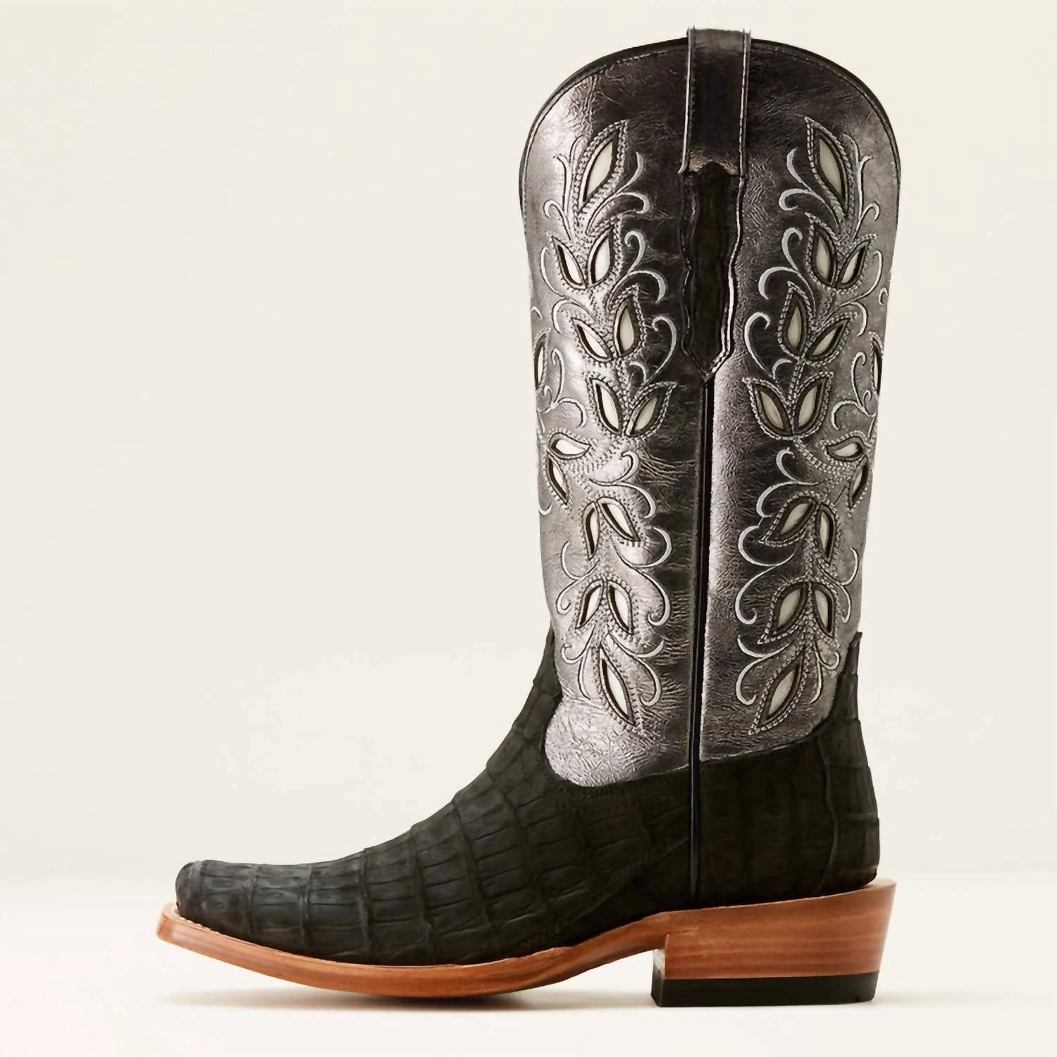 Women's Futurity Silk Western Boot In Black Sueded Caiman|Soft Mercury