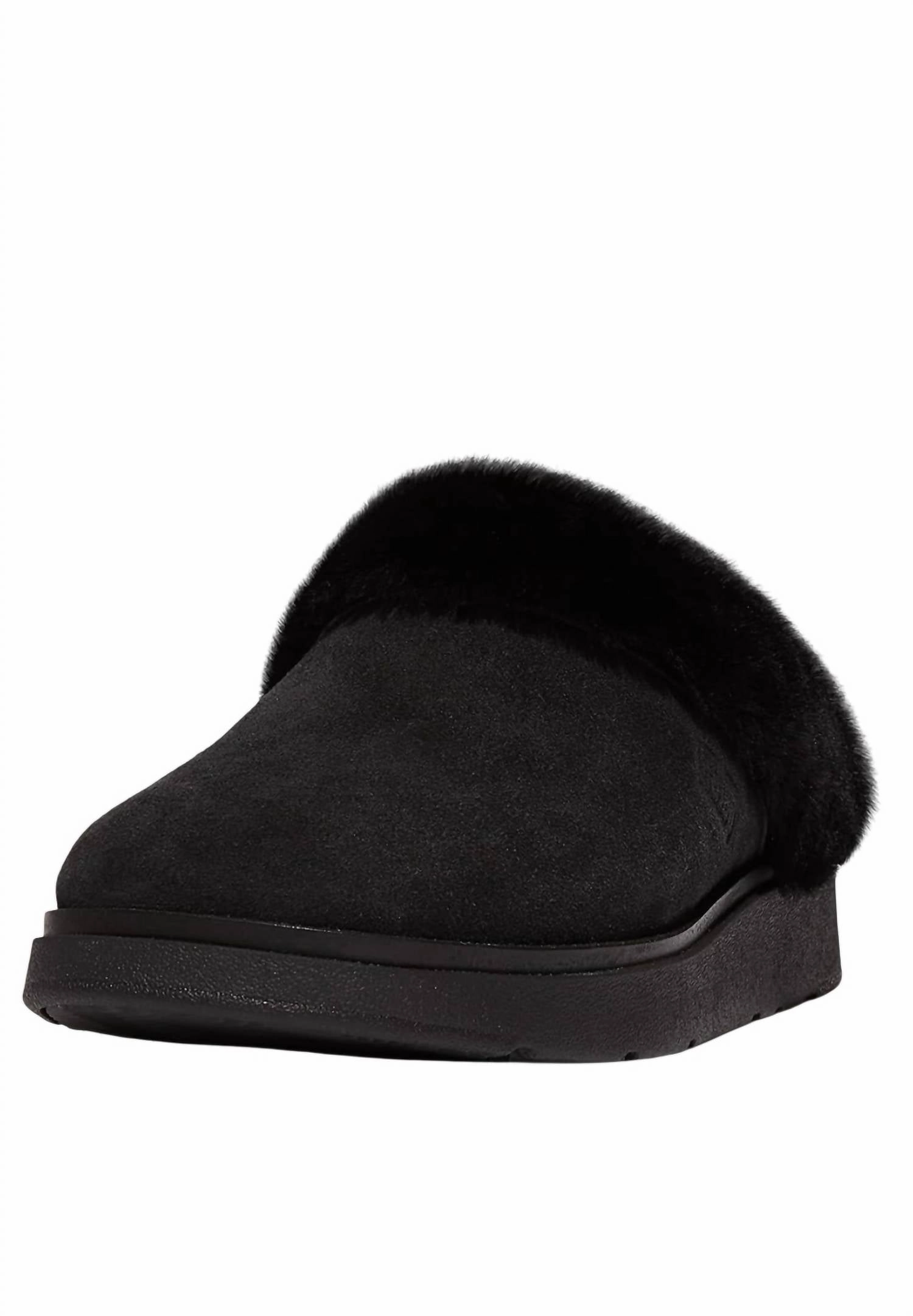 Women's Gen-Ff Shearling Collar Slippers In All Black Cozy Womens Slippers discount