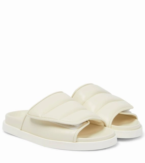 Women's Gia 3 Padded Leather Slides In Ivory Womens Slippers at low price