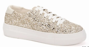 Women's Glaring Chunky Glitter Sneakers In Gold Stylish Womens Sneakers clearance