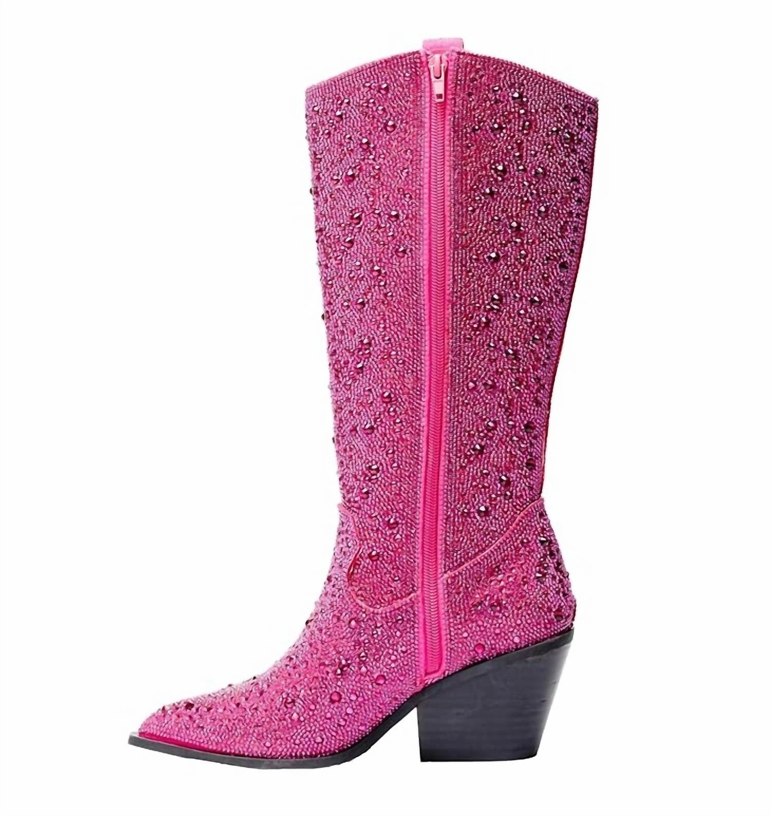 Women's Glitzy Rhinestone Boots In Fuchsia