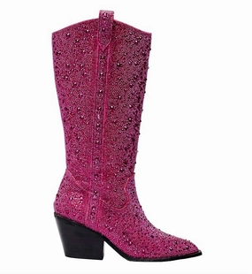 Women's Glitzy Rhinestone Boots In Fuchsia Womens Boots sale online