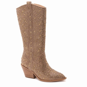 Women's Glitzy Rhinestone Boots In Gold Womens Boots sale online