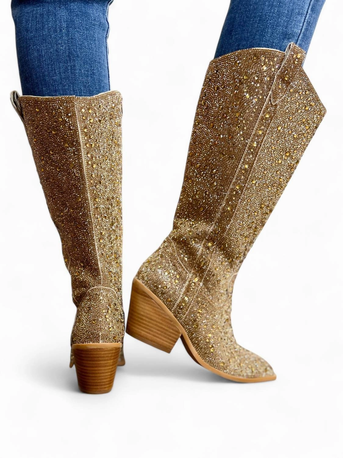 Women's Glitzy Rhinestone Boots In Gold